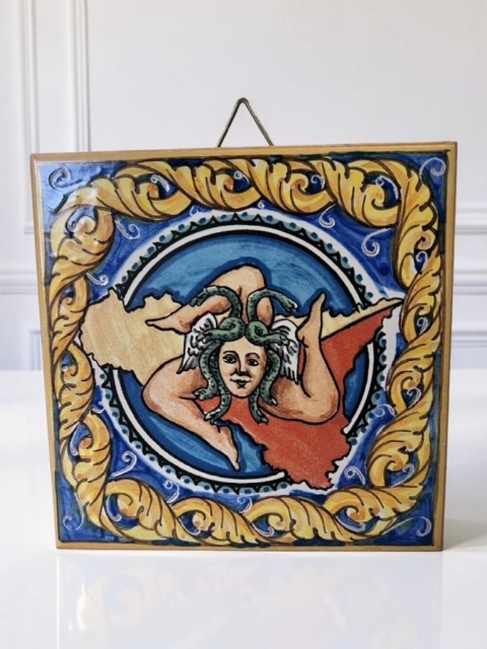 Trinacria Sicilian Medusa Symbol Decorative Majolica Tile - Hanging Pottery